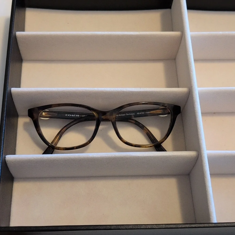 Black Faux Leather Eyeglass Storage Case And Organizer, Holds Eight Pair, EUC